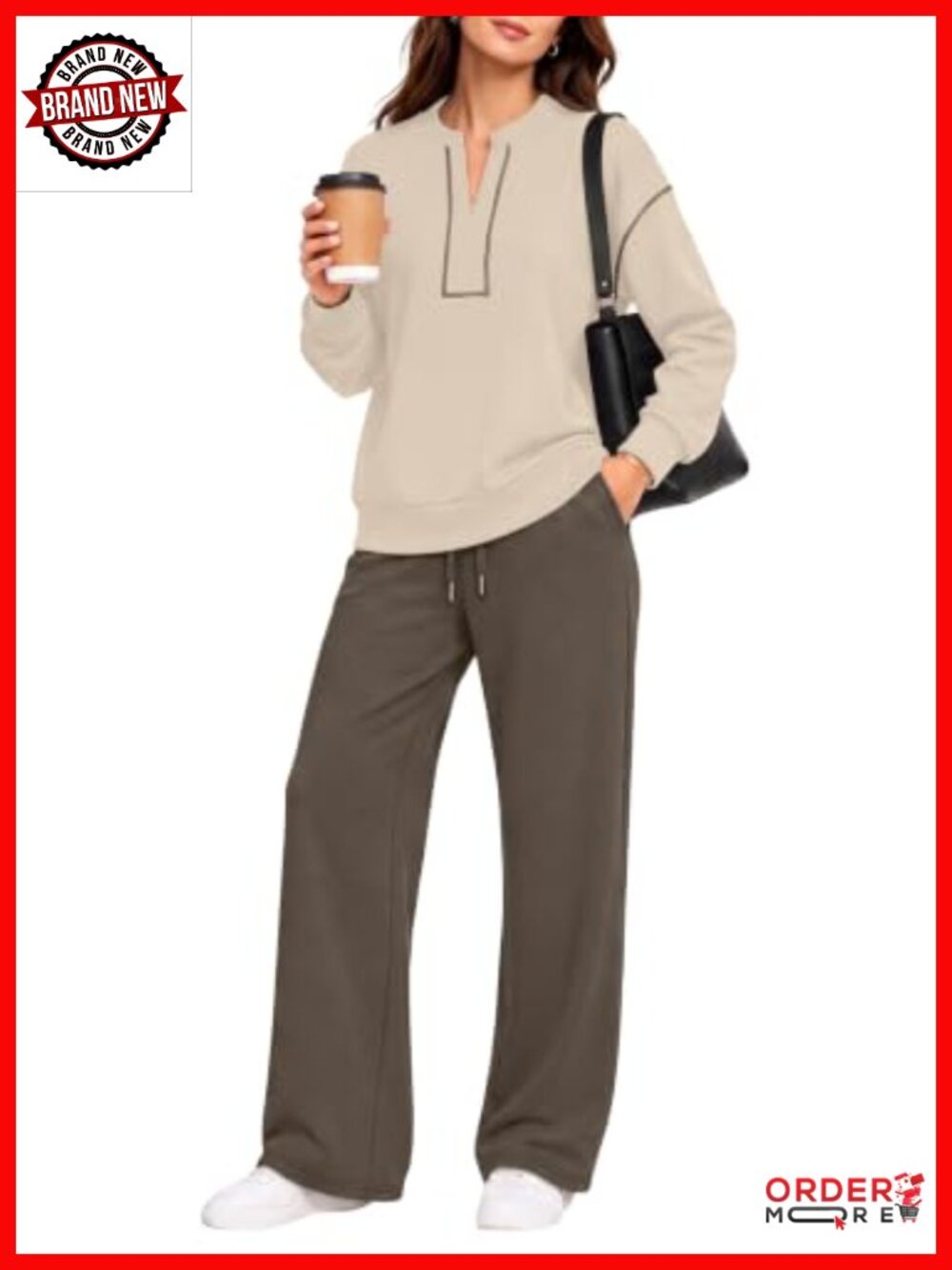 Women's 2 Piece Lounge Set Half-Zip Sweatshirt Wide Leg Pant Set